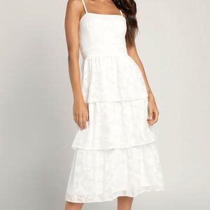 Grace and Beauty White Burnout Floral Print Tiered Dress